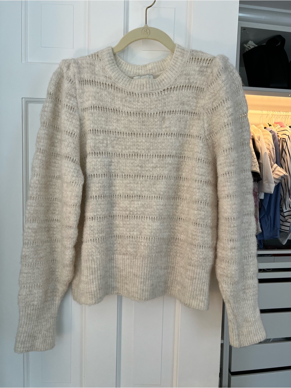 Topshop Cream Open-Knit Crewneck Sweater
